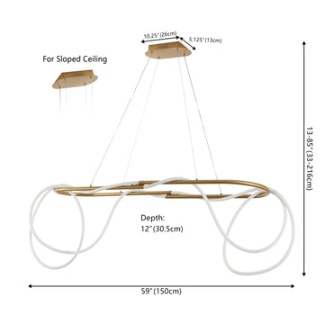 Lisette 59" Contemporary Minimalist 360 Adjustable Silicone Rope/Metal Dimmable Integrated LED Chandelier - JONATHAN Y